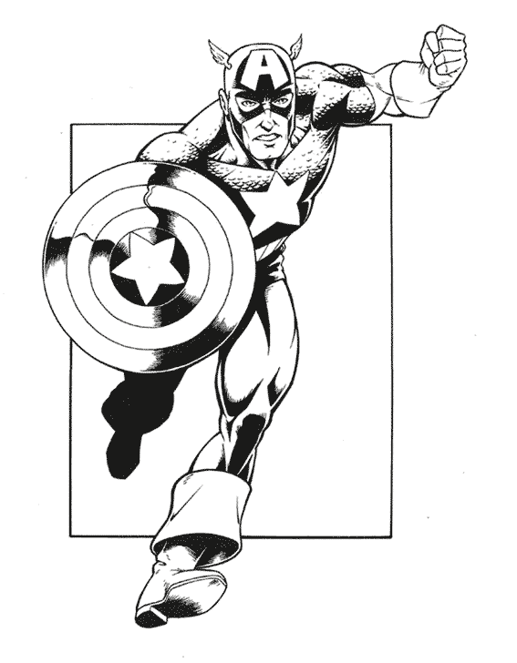 coloriage capitaine america court en avant